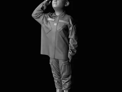 military father with his children 3D print model