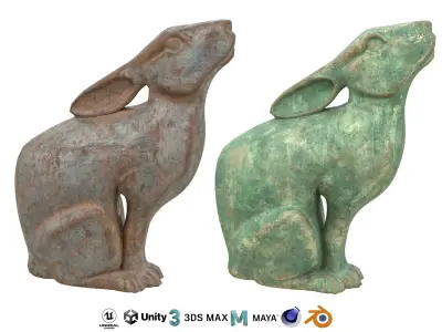 Rabbit rusted statues Low-poly 3D model