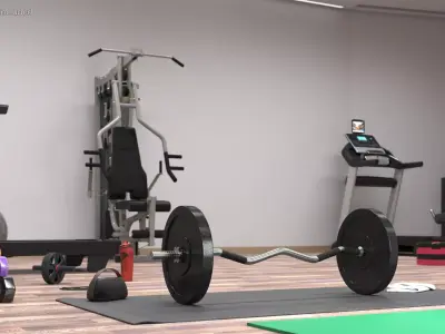 Home Gym EZ Barbell Set with Mat Speaker Towel and Water Bottle 3D model