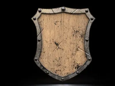 Polygonal soldier wooden shield armor Low-poly 3D model