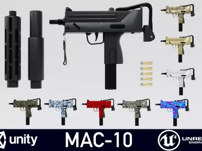 MAC-10 with attachments Low-poly 3D model