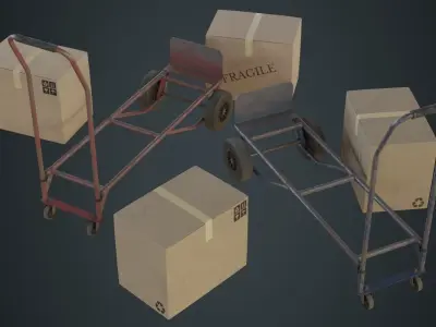 Hand Truck And Boxes 2B Low-poly 3D model