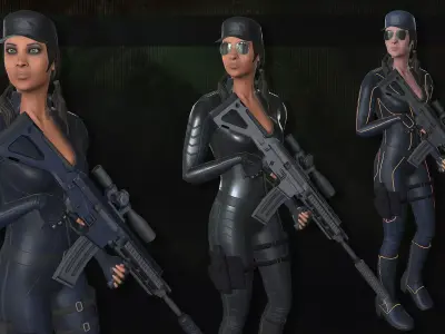 Customizable Female Soldier Modern Style Low-poly 3D model