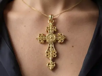 Baroque Cross Pendant Necklace Ornate Filigree Jewelry 3D print model