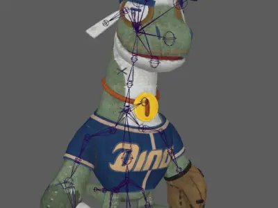 Stylish puppetry dinosaur baseball player strap skeleton skin Low-poly 3D model