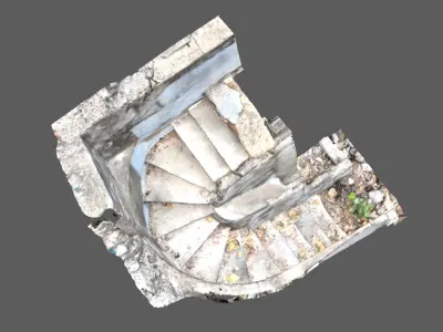 Ancient ruined Spiral staircase with scattered dried leaves  Free 3D model