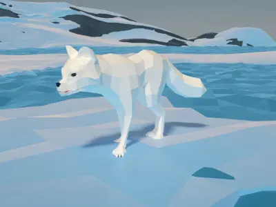 Snow fox stylized lowpoly Low-poly 3D model