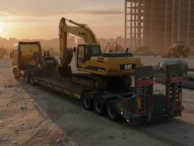 Lowboy Heavy Equipment Trailer Low-poly 3D model