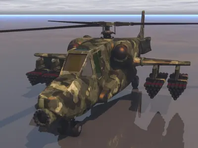 Low poly VR AR game ready Gunship Helicopter VR AR  Low-poly 3D model