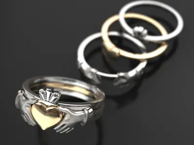 CLADDAGH 2 colors 3 part folding RING 3D print model