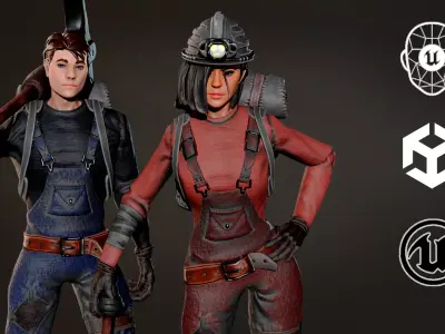 Modular Miner Duo  3D Character Pack Low-poly 3D model