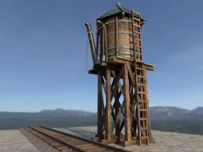 Old West Railroad WaterTank Low-poly 3D model