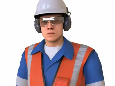 Worker Character Rigged Animated Low-poly 3D model