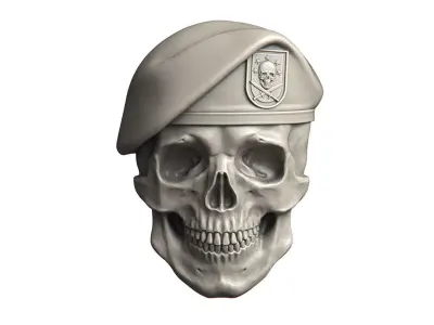 Human Skull Military Beret relief sculpture 3D print model