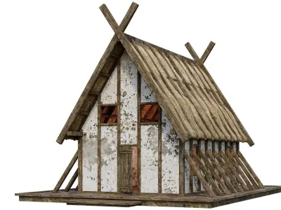 Old Medieval Building House 4K Textures GameReady 90 Low-poly 3D model