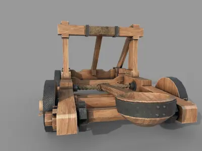 Medieval Wooden Catapult  Low-poly 3D model