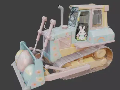 3D EASTER THEMED BULLDOZER WITH GIANT COLORFUL EGGS V02 Low-poly 3D model