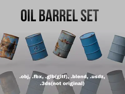 Industrial Oil Barrel Set  6 Variations Low-poly 3D model