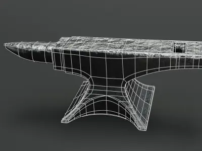 Blacksmith anvil with hammer in low-poly 3D model