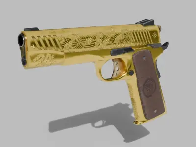 Golden 1911 Pistol Low-poly 3D model