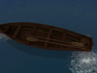 Rowboat wooden boat Low-poly 3D model