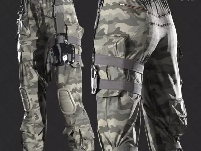 Military trousers - pants  Marvelous designer project and OBJ 3D model