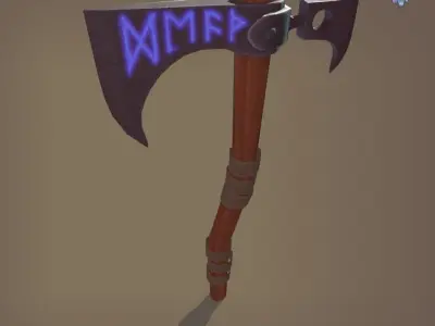 Axe engraved with runic inscriptions Low-poly 3D model
