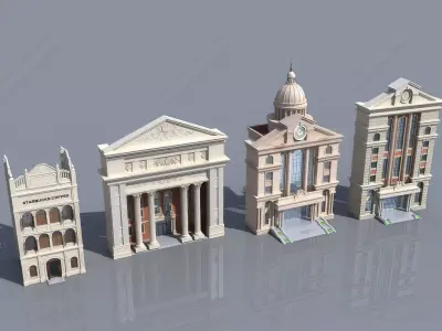 low poly European architecture Low-poly 3D model