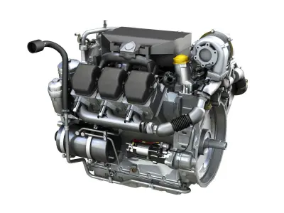 Diesel Turbo Engine with Interior Parts 3D model