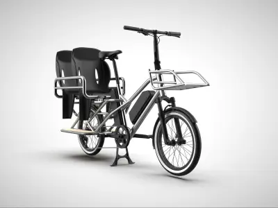 ELECTRIC CARGO BIKE WITH KIDS SEAT ACTUAL DIMENSION 3D model