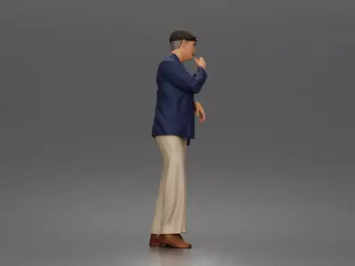 gentleman twirls mustache wearing cap blazer relaxed trousers 3D print model
