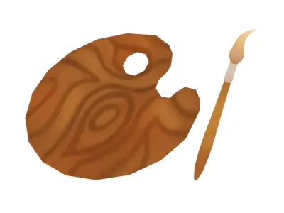 Painting Palette and Brush 3D model