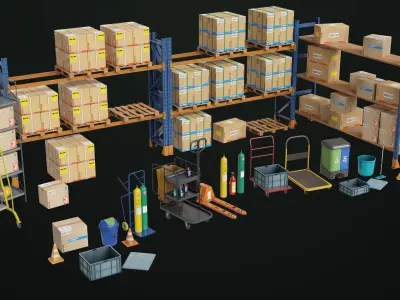Cargo Pallet Trucks and Set Properties Single Mat PBR Unity UE  Low-poly 3D model