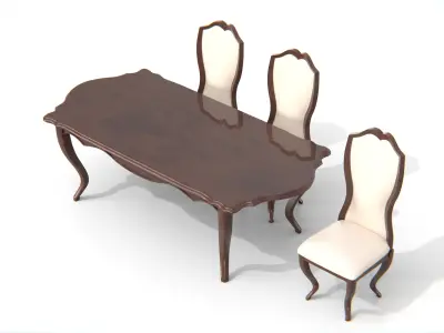Antique Dining Table Set Low-poly 3D model