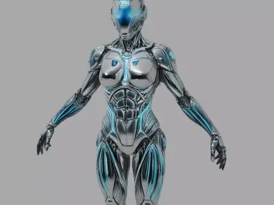 Cyberpunk Cyan Chrome Female Android 3D model