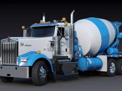 Kenworth W900 Concrete Mixer Low-poly 3D model