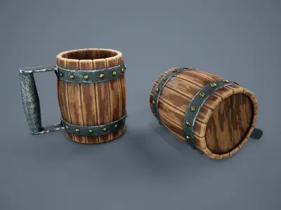 Medieval Beer Mug PBR Game Ready Low-poly 3D model