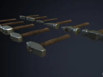 Medieval Blacksmith Hammer Set Low-poly 3D model purchase