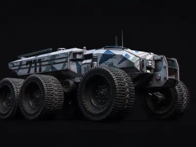 Technical Vehicle White Unreal Engine Rigged UE4 8K Textures Low-poly 3D model
