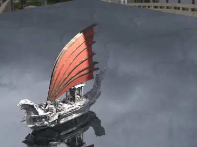 Asian Red Fin sailed Ship 3D model