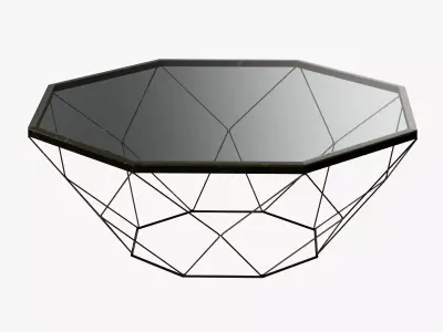 Geometric Antique Brass Coffee Table with Glass Top 3D model