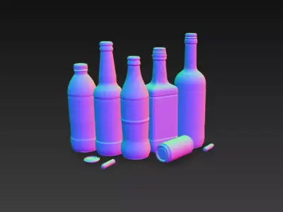 Dirty Glass Bottle Collection - Trash - Recycling PBR Low Poly Low-poly 3D model