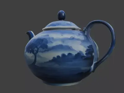 Blue White Porcelain Teapot Low-poly 3D model
