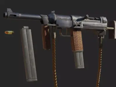 Steampunk WW2 inspired low poly submachine gun Low-poly 3D model