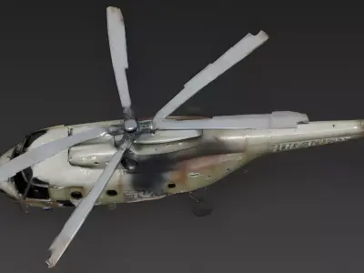 Realistic Wrecked Military Helicopter 3D Model Low-poly 3D model