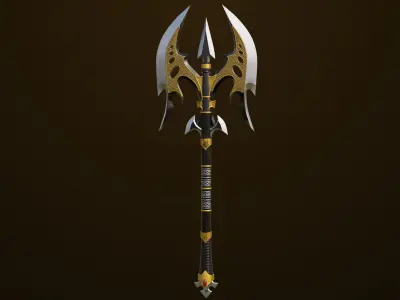  Battle Axe 01 Golden All PBR Unity UE Textures Included Low-poly 3D model
