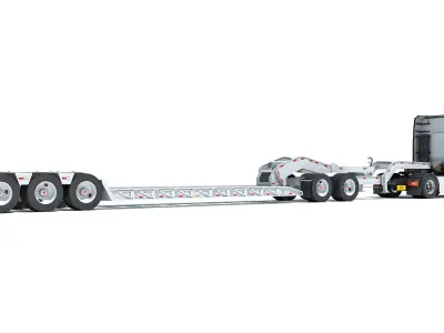 Heavy Truck with Lowboy Trailer 3D model