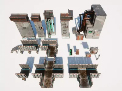 Cyberpunk modular set Low-poly 3D model