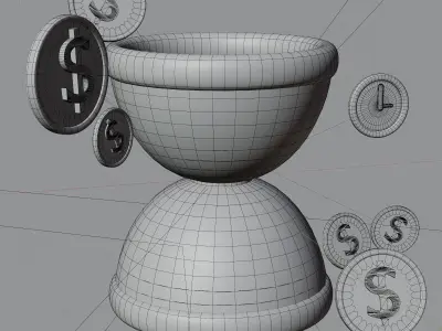 3D Illustration sand clock with dollar coin 3D model