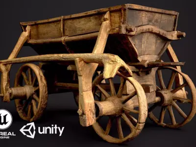 Old Wooden Cart Low-poly 3D model shop